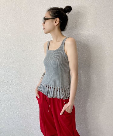 Grey Tassel Ribbed Vest #250425